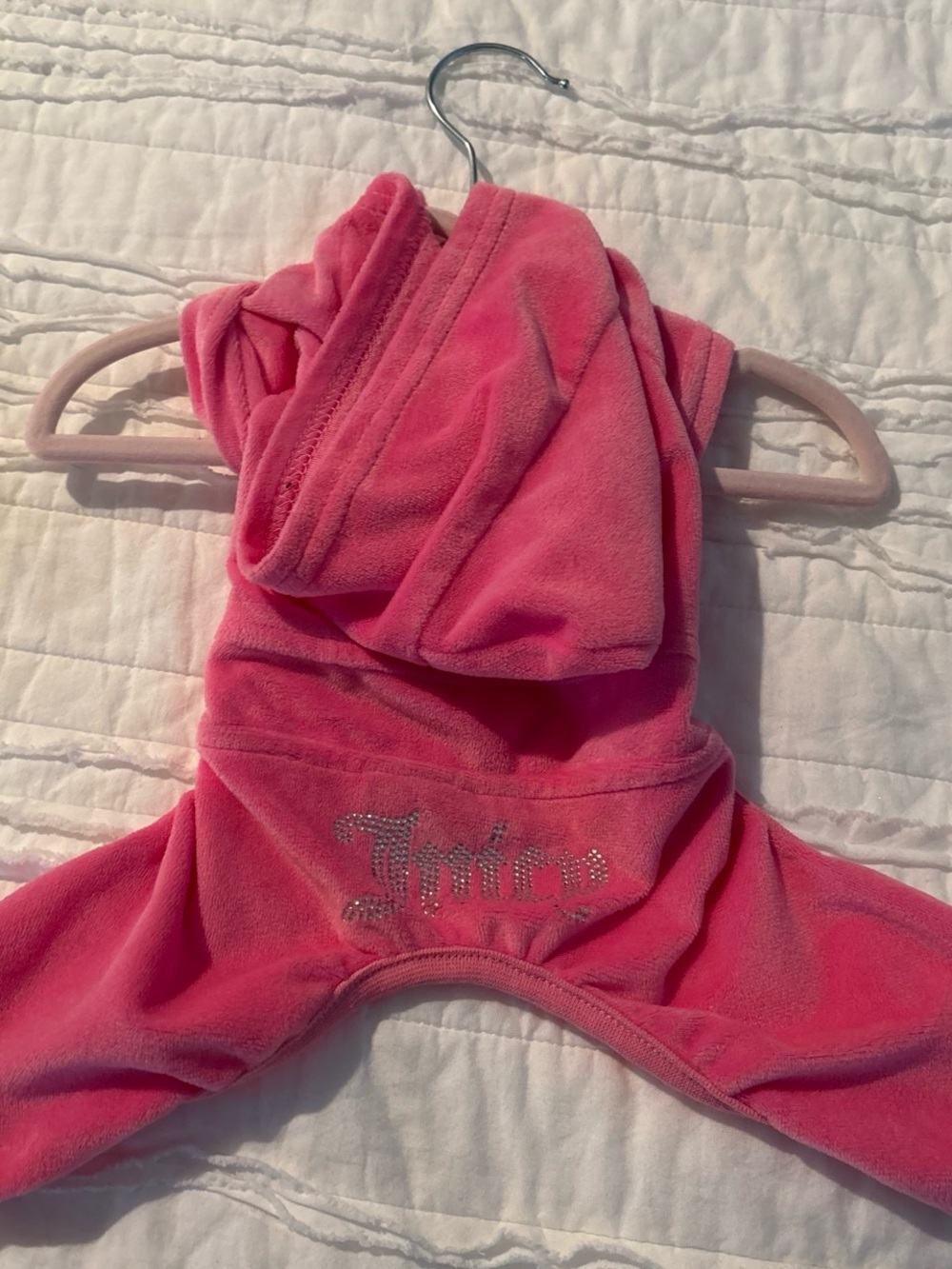 Juicy Couture Pink Velour Dog Hoodie with Rhinestone Logo
